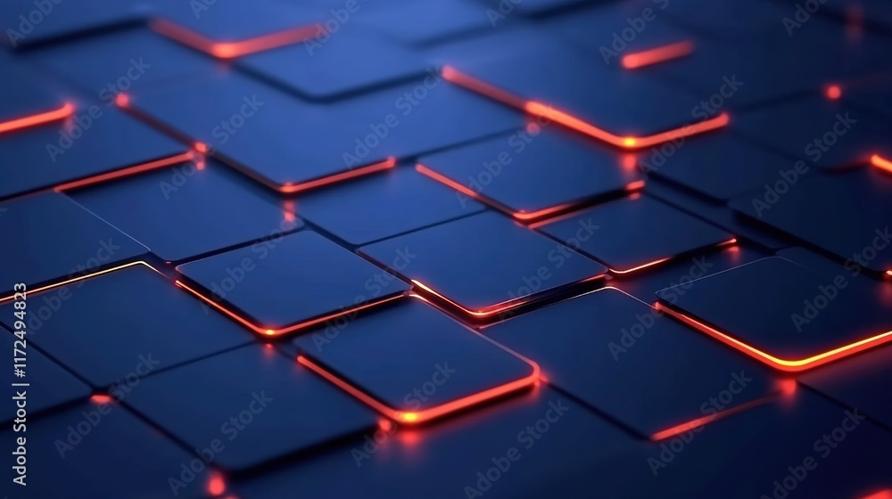 Poster abstract technology background with glowing squares and lines