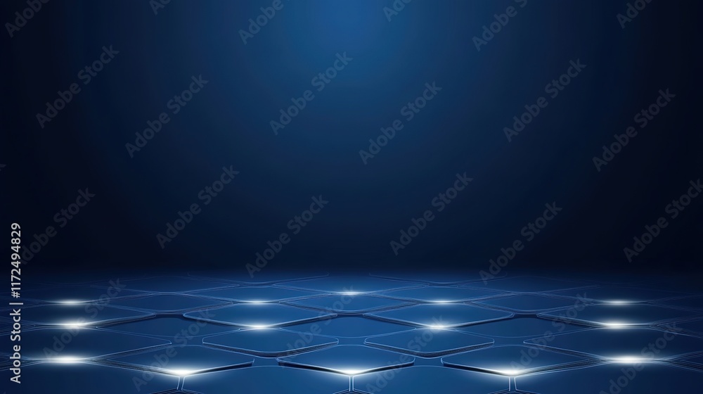Poster dark blue hexagonal pattern with soft glowing lights background