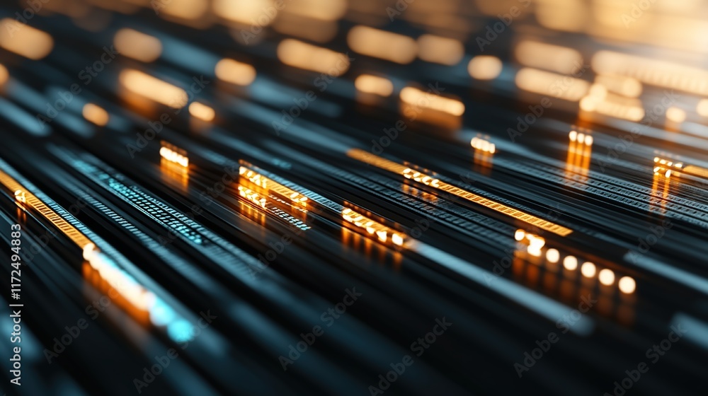 Poster abstract futuristic lines with glowing elements in a dark background