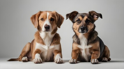 group of dogs on white background 