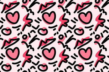 Retro Valentines Day Patterns for Vintage Lovers Vintage inspired seamless patterns with hearts lips, and love text in a retro color palette