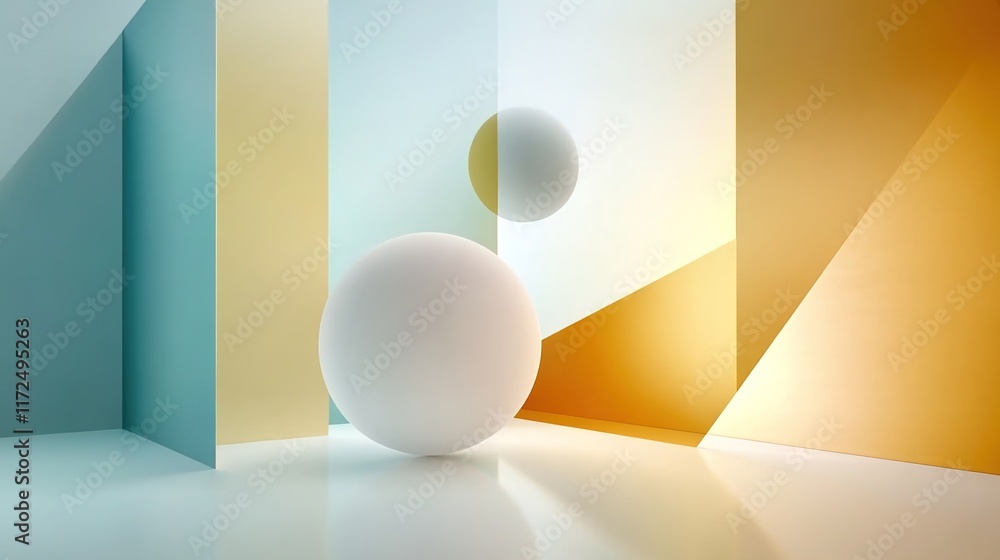 Poster abstract composition with geometric shapes and soft color palette
