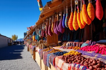 Cultural crafts on display at a vibrant artisan market showcasing traditional handmade artworks and unique local creations.