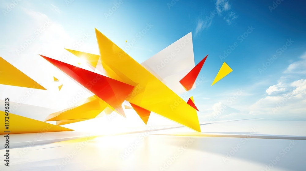 Poster abstract composition with sharp geometric shapes and bright colors