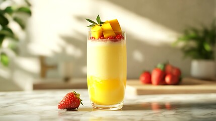 Refreshing Mango Strawberry Smoothie in Glass