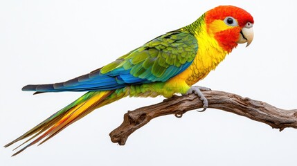Fototapeta premium A colorful parrot perched on a branch, showcasing vibrant plumage and natural beauty.