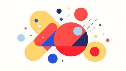 Naklejka premium Abstract Geometric Shapes with Soft Curves and Bold Colors in Mid-Century Modern Style Digital Art