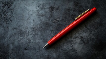A single red pen uncapped on a charcoal gray background