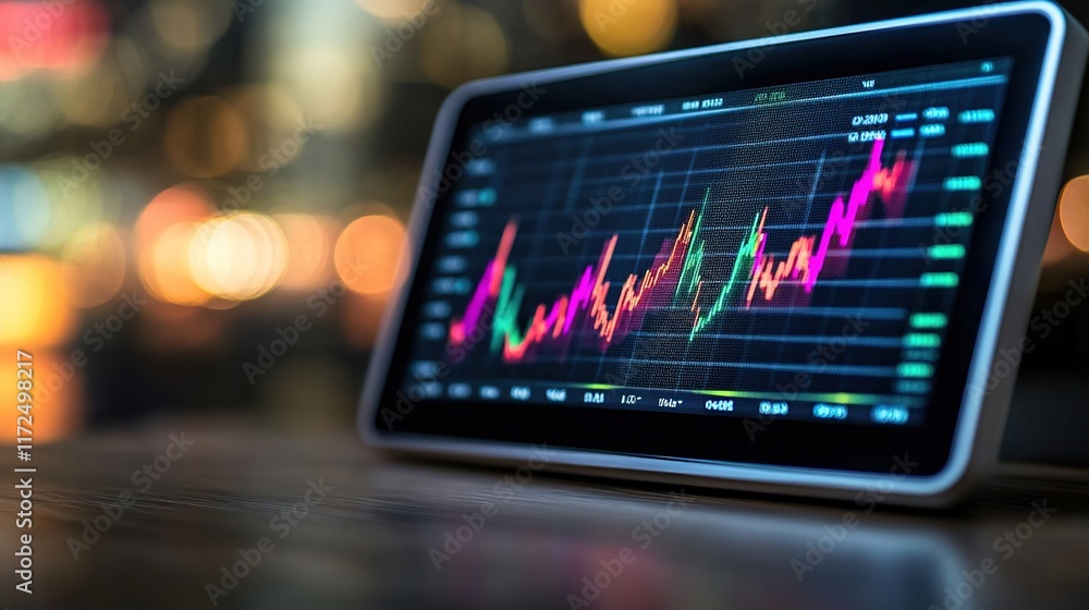Poster digital stock market graph displaying colorful trends and insights
