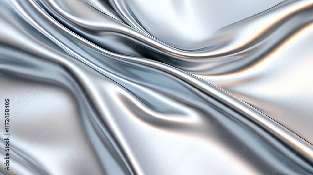 Poster metallic abstract background idea. shimmering silver silk fabric smoothly draping with elegant waves