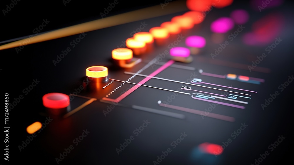 Poster abstract close-up of colorful illuminated control panel with buttons