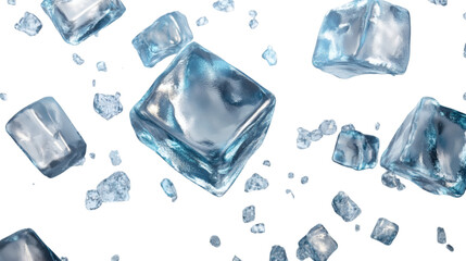 Obraz premium crystal ice cubes floating isolated on white transparent background