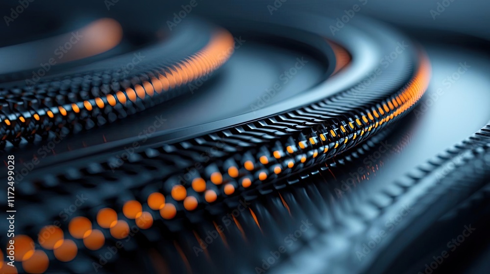 Poster metallic abstract background idea. close-up of an intricate cable design with glowing elements, show