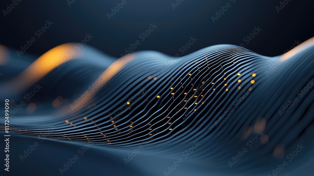 Poster metallic abstract background idea. abstract wave pattern with glowing elements, illustrating digital
