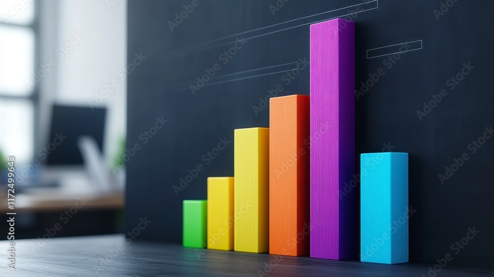 Poster colorful bar graph visualizing growth and success in a modern office environment with creative and e