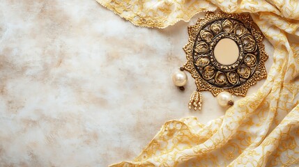 Ornate Golden Jewelry Set on Elegant Fabric