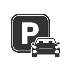 Vector illustration of car park icon in dark color and transparent background(PNG).