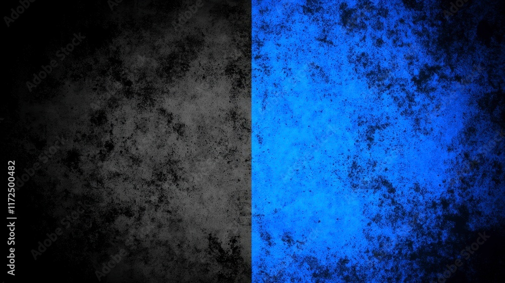 Poster a striking contrast between deep black and vibrant blue textured backgrounds showcasing intricate pa