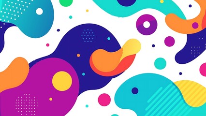 Naklejka premium Vibrant Abstract Expressionism with Overlapping Geometric Blobs and Fluid Lines in HD Digital Art