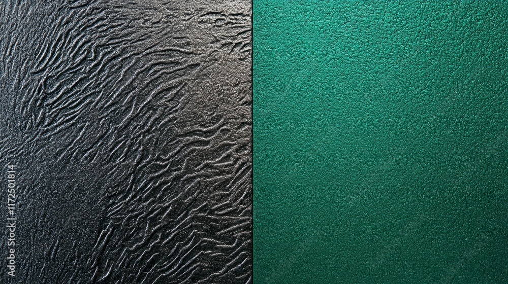 Poster textured abstract surfaces showcasing a contrast between matte black and deep green finishes with in