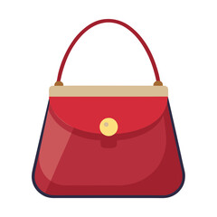 Red Handbag with Beige Trim and Gold Button, A fashionable red handbag featuring a beige trim, gold button clasp, and single handle, perfect for casual or formal fashion designs.  
