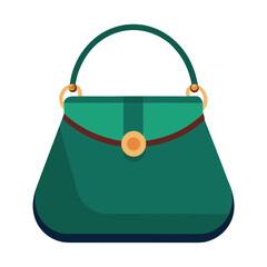 Elegant Green Handbag with Gold Button Clasp, A sophisticated green handbag featuring a single handle, gold button clasp, and sleek design, ideal for formal or everyday fashion.  
