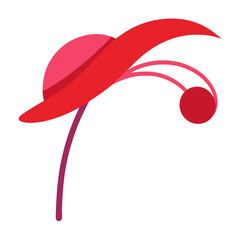Red Fascinator Hat with Abstract Design, A modern red fascinator hat featuring a sleek abstract design with curved lines and decorative accents, perfect for formal events.  

