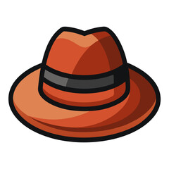 Classic Orange Fedora Hat with Black Band, An illustrated orange fedora hat featuring a bold black band, ideal for fashion, vintage style, or accessory-themed projects. 
