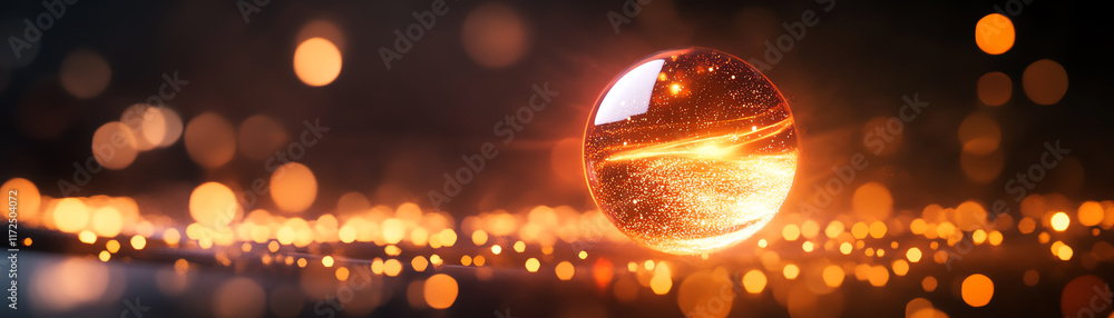 Poster a captivating visual of a glowing orb surrounded by mesmerizing lights, evoking a sense of magic and
