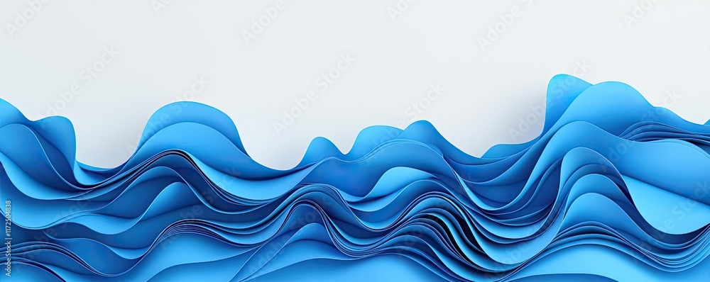 Poster waves abstract background concept. abstract blue wave design made of layered paper creating a sense 