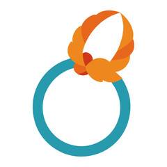 Blue Decorative Ring Illustration with Orange Feather Accent, Flat illustration of a blue circular ring featuring vibrant orange feather-like accents, perfect for artistic, festive, or modern decorati