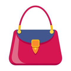 Pink Handbag Illustration with Blue Flap, Flat illustration of a pink handbag featuring a navy blue flap, gold accents, and a sleek handle, perfect for modern and stylish fashion themes.  
