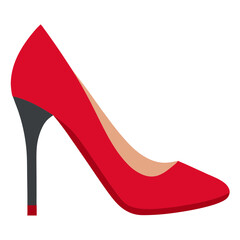 Red High Heel Shoe Illustration with Black Heel, Flat illustration of a red high-heeled shoe featuring a sleek design, pointed toe, and contrasting black heel, ideal for fashion visuals.  
