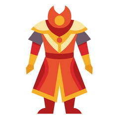 Fantasy Fire Warrior in Red and Gold Armor, Flat vector illustration of a fantasy fire warrior character dressed in striking red and gold armor with bold details, ideal for RPG or adventure themes.  
