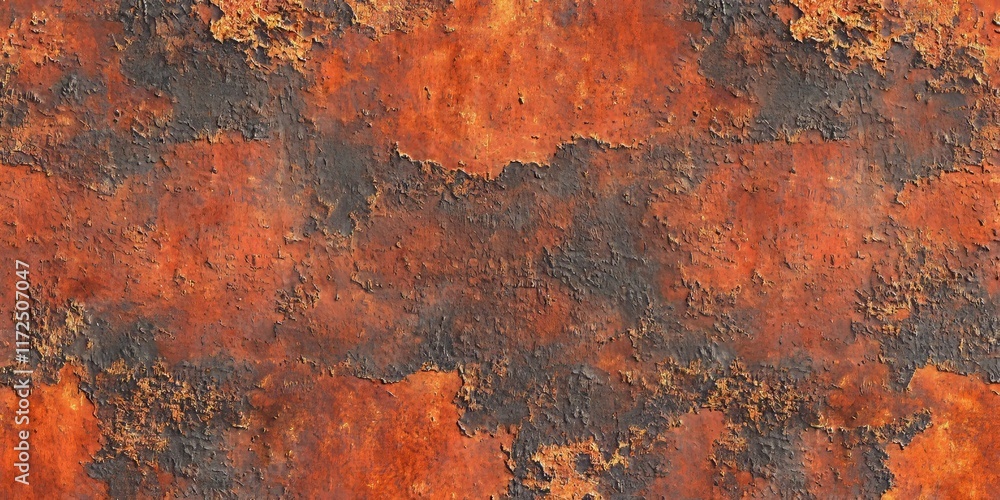 Poster Rusty red brown seamless pattern featuring aged vintage red rust stains on a textured metal sheet, creating a unique and distinct rusty red brown appearance ideal for various design applications.