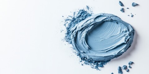 Fototapeta premium Blue clay mask on a white background, this cosmetic product is perfect for skincare routines. The blue clay mask rejuvenates the skin, offering a refreshing and nourishing experience.