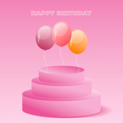 3d Gradient Birthday Podium with Pink Background
