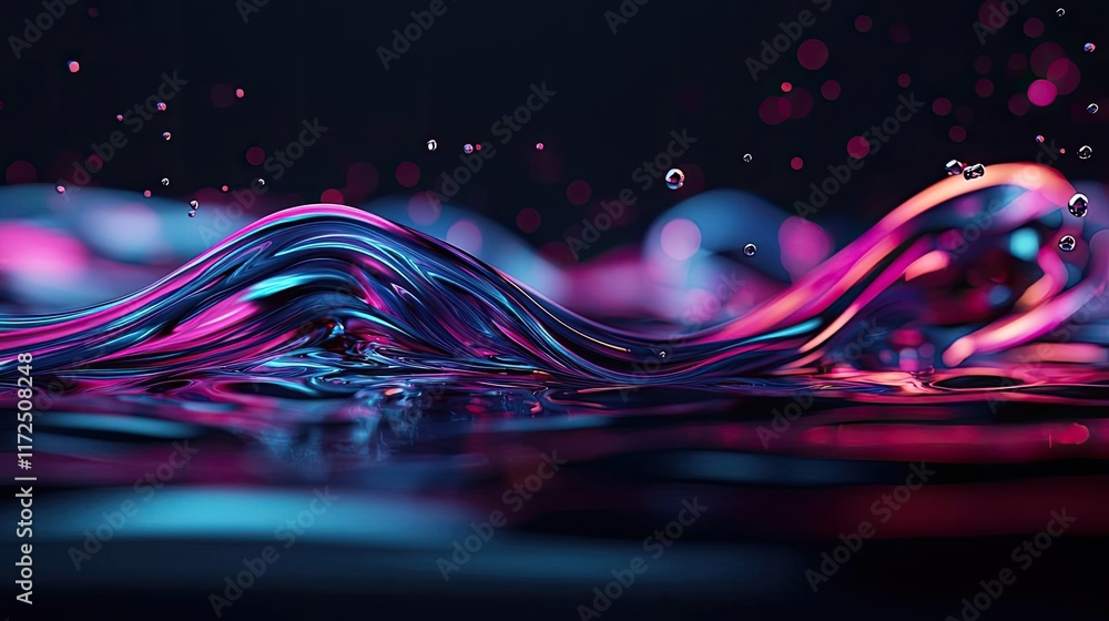 Poster splash abstract background idea. vibrant water waves with colorful reflections and bubbles in a dyna