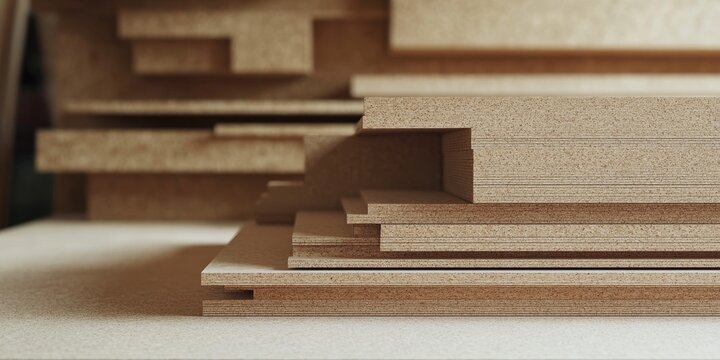 Cut board chipboard pieces designed for furniture production, showcasing the versatility of board chipboard in crafting and manufacturing high quality furniture components.