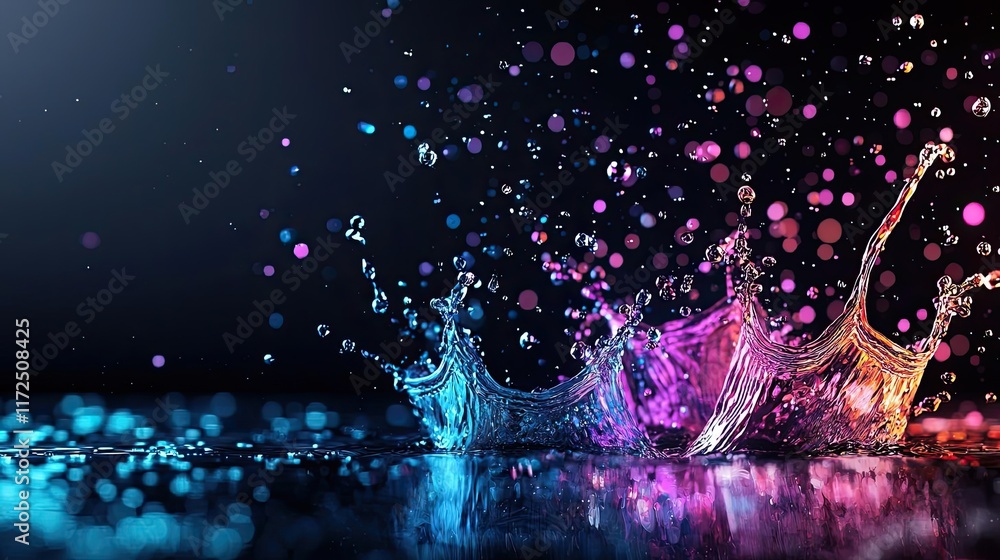 Poster splash abstract background idea. a vibrant splash of water in colorful lights, creating an artistic 
