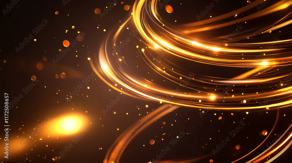Poster a dynamic swirl of golden sparks and lights, creating an abstract background perfect for creative pr