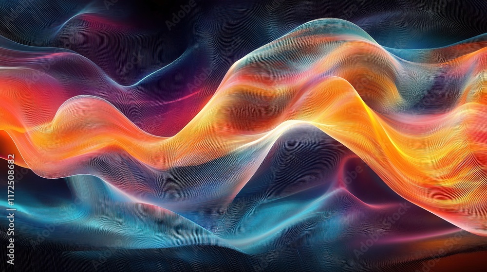 Poster dynamic big data visualization concept with flowing colors and lines