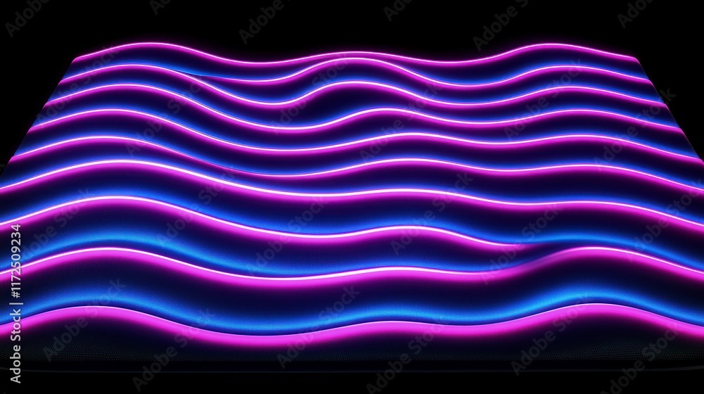 Poster abstract neon wave pattern with vibrant pink and blue illumination creating a mesmerizing fluid moti