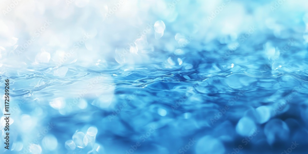 Poster defocused and blurred blue colored water surface texture showcases clear and calm reflections. this 