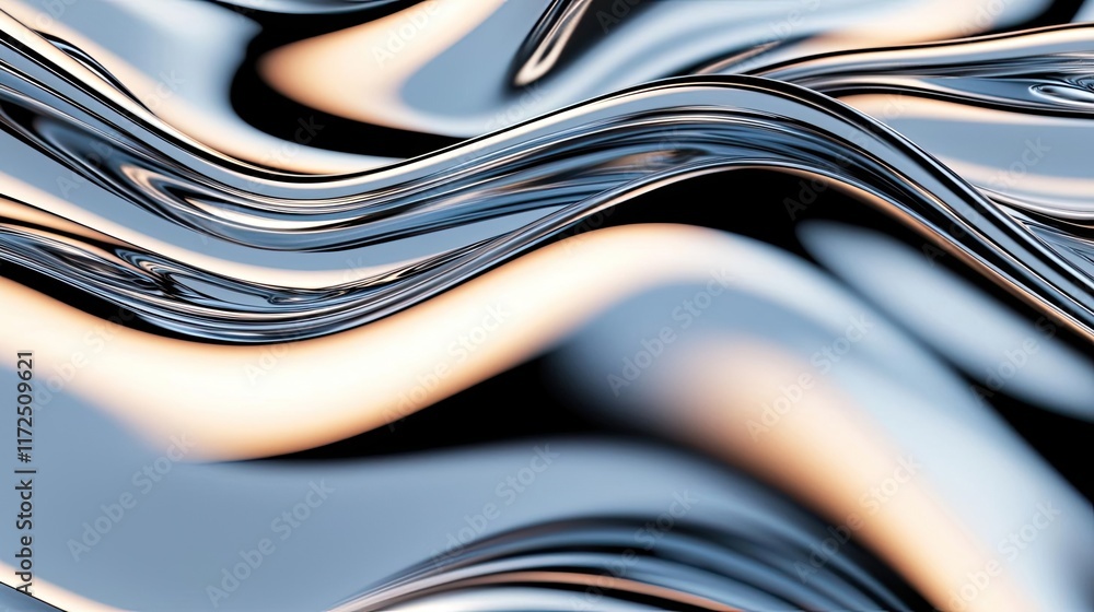 Poster metallic abstract background idea. abstract metallic waves with smooth curves and reflections creati