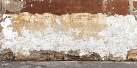 Obraz premium Weathered brown and white street wall featuring a fresh layer of paint, exemplifying the charm of aged surfaces and the transformative effect of new paint on a weathered wall.