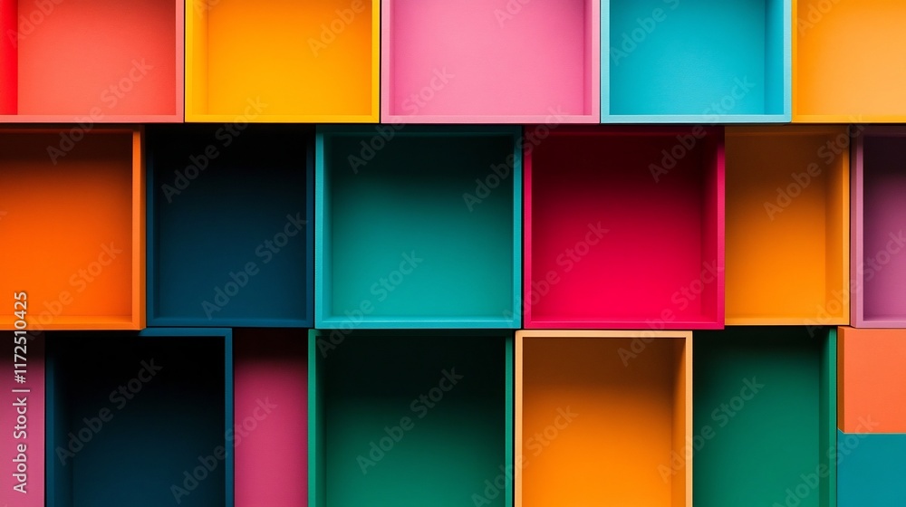 Aufkleber mesmerizing geometric cubes and grids in vibrant multicolor abstract pattern
