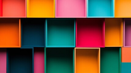 Naklejka premium Mesmerizing Geometric Cubes and Grids in Vibrant Multicolor Abstract Pattern