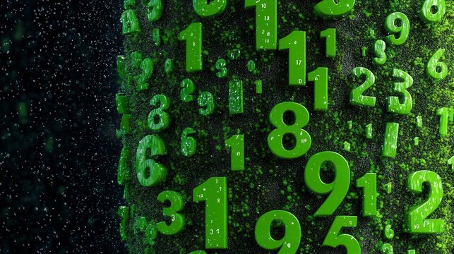 A vibrant display of green numbers cascading down a dark background, symbolizing data, growth, and technology integration