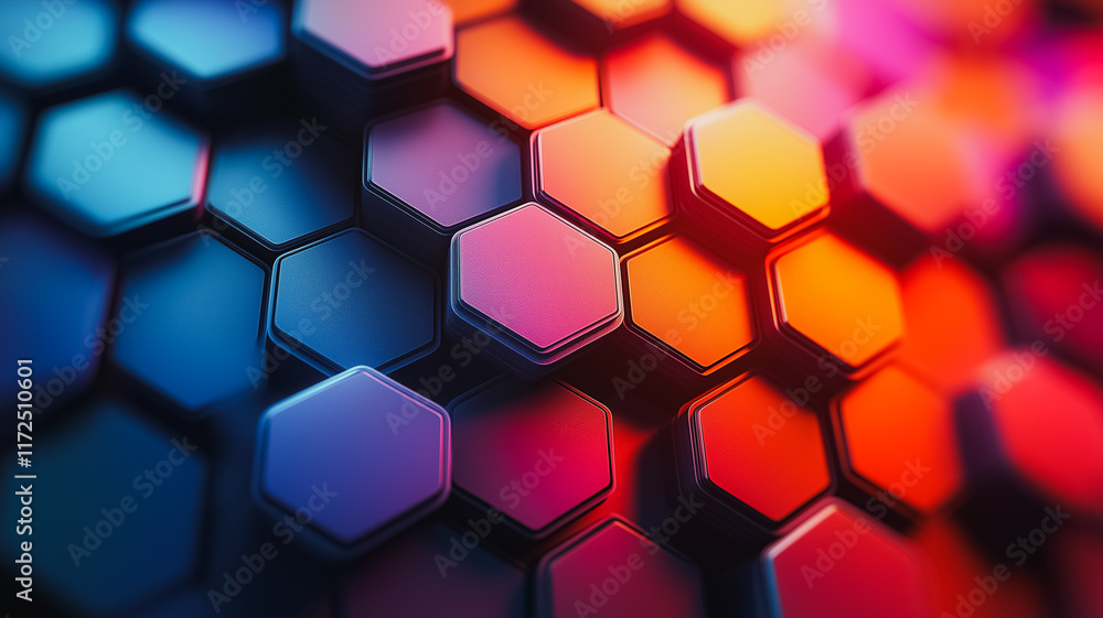 Poster abstract hexagon pattern: vibrant, multicolored hexagons create a dynamic and modern background. per